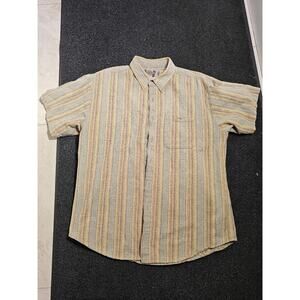 Territory Ahead XL Striped Cotton Short Sleeve Shirt Beige Blue Pink Green